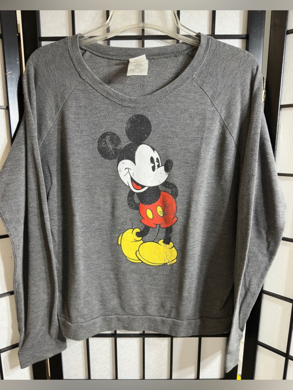 Disney Mickey Mouse Gray Distressed Graphic Lightweight Pullover Sweater SZ Med
